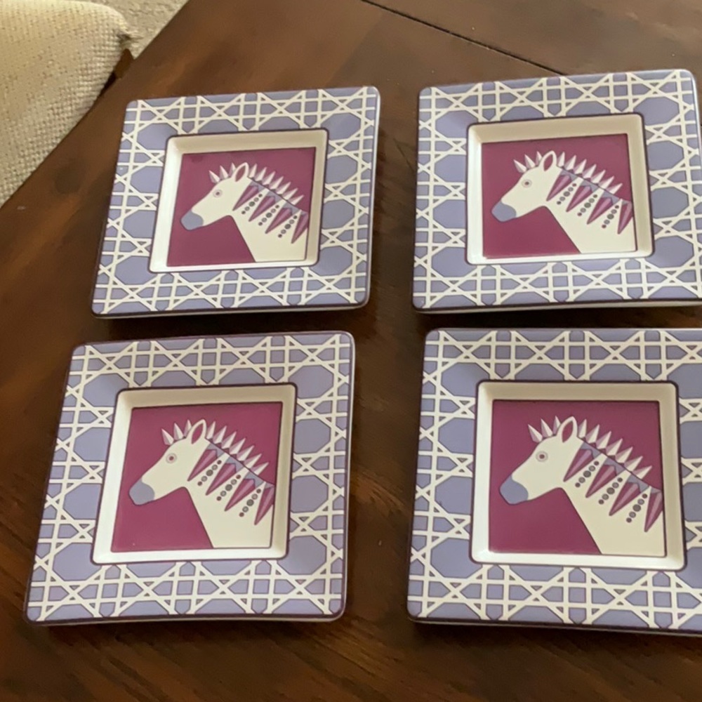 Set of 4 Happy Chic Purple Zebra Dessert Plates